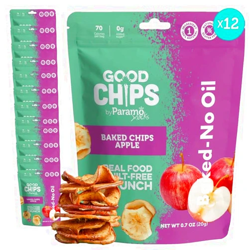 Good Chips by Paramo Snacks GOOD CHIPS Baked Apple Chips, Crispy & Naturally Sweet, No Oil, No Added Sugar, Vegan, Gluten-Free Healthy Snack. 0.7 oz Bags, Pack of 12