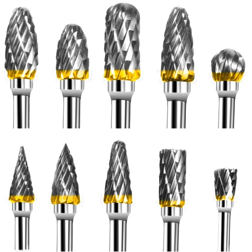 BIGOU Carbide Rotary Burr Set - BIGOU 10PCS Double Cut Carving Burr Bits Tungsten Carbide 1/8