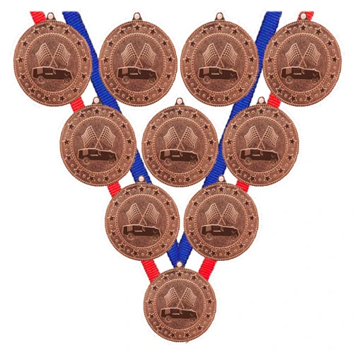 Express Medals 10 Pack of Bronze Race Car Derby Medals Trophy Award with Neck Ribbons cub Scout Scouting Winner Champion Trophies Prize Event Tournament Gift