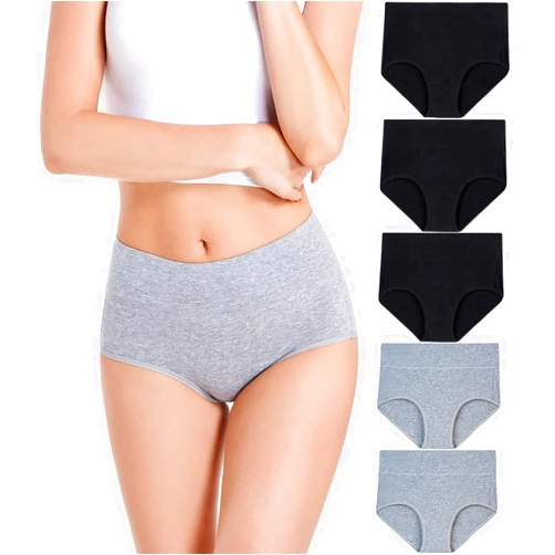 HAVVIS Women's Briefs Underwear Cotton High Waist Tummy Control Panties Rose Jacquard Ladies Panty Multipack
