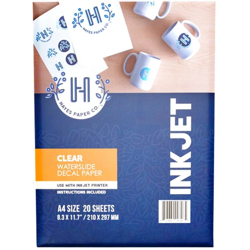 ‎Hayes Paper Co. Hayes Paper, Waterslide Decal Paper INKJET CLEAR 20 Sheets Premium Water-Slide Transfer Transparent Printable Water Slide Decals A4 Size A4, 20 Sheets