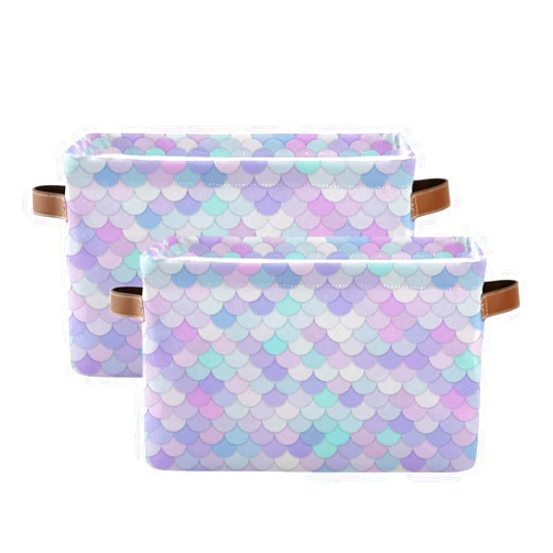 Blueangle Kawaii Mermaid Rectangle Storage Bin, 15 x 11 x 9.5 in, Collapsible Organizer Storage Basket for Home Décor, 2PACK