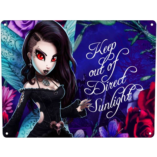 Hexxie Darla Keep Out of Direct Sunlight Mini Tin Sign Purple 20x15cm