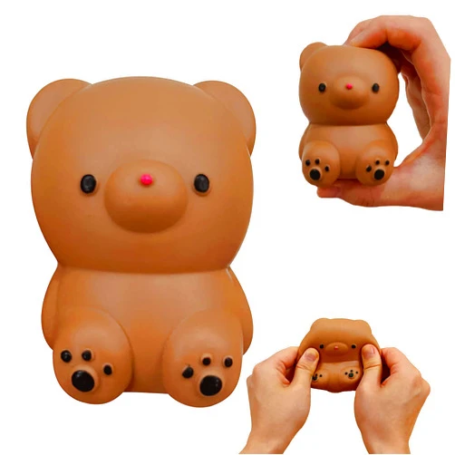 Kawaite Brown Bear Stress Relief Dough Ball (1 Pack) - Animal Squishy Squeeze Ball Fidget Toy - Stretchy Anti Stress Balls for Boys and Girls, Cute Bear Squishy Ball for Relax, Calm, Focus