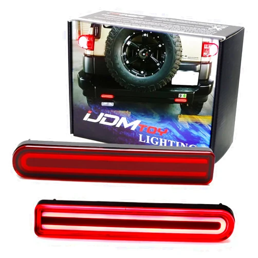 iJDMTOY Dark Red Lens Full LED Lower Bumper Reflector Lights Compatible With 2007-2014 Toyota FJ Cruiser, Function as Tail (Rear Fog Lamps), Brake & Sequential Blink Turn Signal