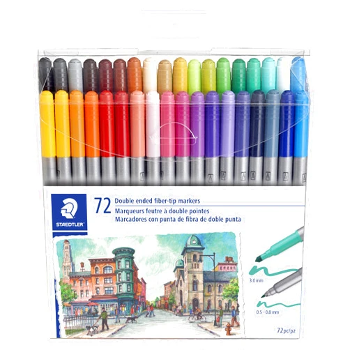 STAEDTLER double ended fiber-tip markers, for sketching, drawing, illustrations, and coloring, 72 vibrant colors, washable, 320TB72 LU
