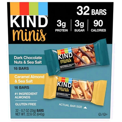 Generic KIND Minis Variety Pack 32 pk (16 Dark Chocolate Nuts & sea salt 16 Carmel Almond & Sea Salt)