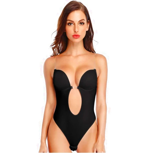 SHAPERIN Women's Backless Body Shaper Bra U Plunge Low Back Thong Shapewear Deep V Full Body Bodysuit