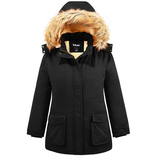 Soularge Women's Winter Plus Size Sherpa Lined Jacket with Detachable Hood