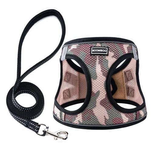 BOOMIBOO Dog Harness with Leash Set, No Pull Adjustable Reflective Step-in Puppy Pet Vest Harnesses for Small Medium Large Dogs and Cats,Camo SET L