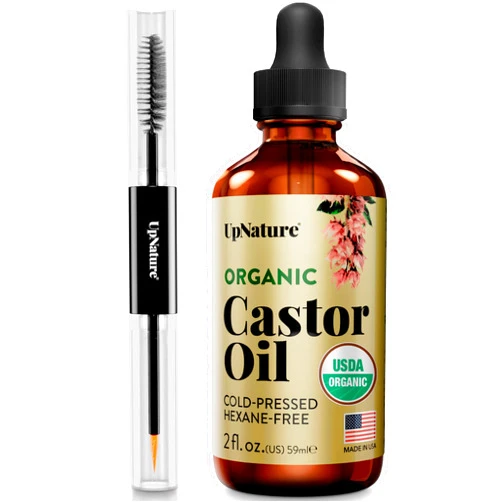 UpNature Lash Serum for Eyelash Growth - 100% USDA Organic Castor Oil for Eyelashes and Eyebrows Hexane Free (2oz Glass Bottle)