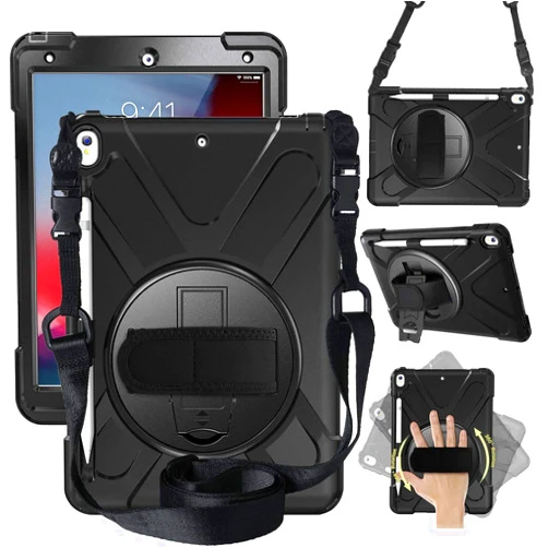 DreamerX iPad Pro 10.5 Case 2017/ iPad Air 3 Case 2019, Heavy Duty Rugged Protective Hard Case with Stand, Handle Hand Strap & Shoulder Strap, iPad Air 3rd Generation 10.5 inch for Kids A1701 A1709 Black