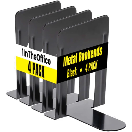 1InTheOffice Metal Bookends, Heavy Duty Metal Bookends, Metal Bookends for Shelves, Black Bookends, 8 1/4