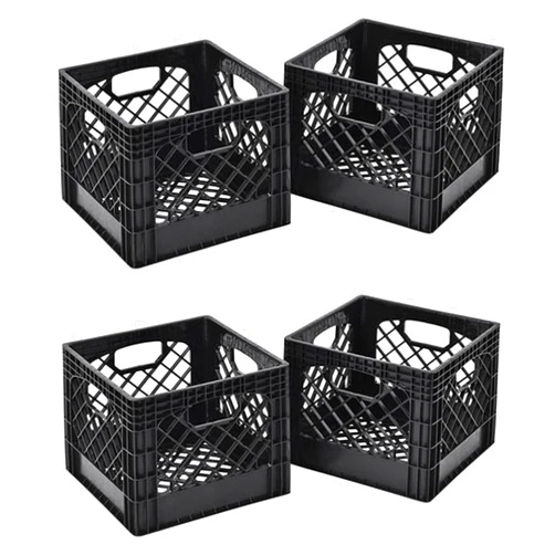Juggernaut Storage 16 Quart Indoor Outdoor Stackable Storage Milk Dairy Crate with Handles for Home, Office, or Garage, Black, Set of 2 (2 Pack)
