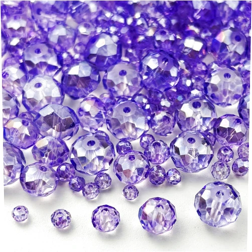 Xinhongo 600pcs Crystal Glass Beads 3mm 4mm 6mm 8mm 10mm Rondelle Faceted Crystal Beads Spacer Beads for Necklace Bracelet Earrings DIY Jewelry Crafts Making Supplies(Crystal Purple AB)