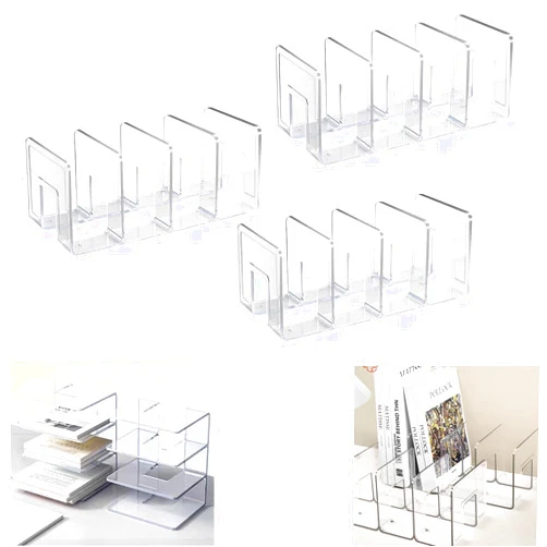 Noger Acrylic Desk File Sorter, Sturdy Desktop File Organizer, Purse Handbag Organizer Clutch Divider Mesh Folder Office Supplies (4 Sections, 3 Pack)