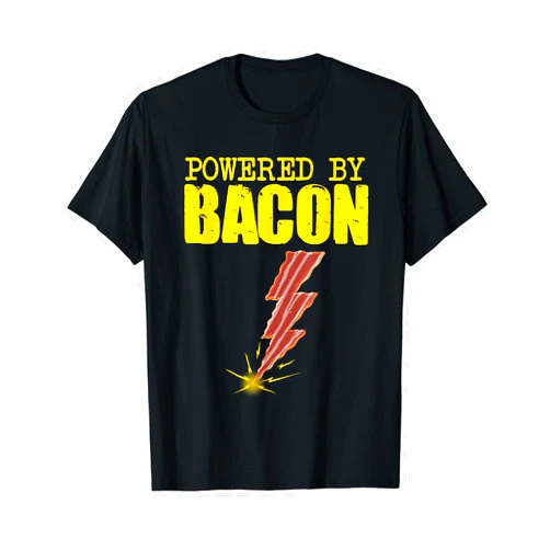 Cool Love Hog Pig Cuts Strips Meat Eater Designs Funny Powered By Bacon Gift For Men Women Pork Belly Lover T-Shirt
