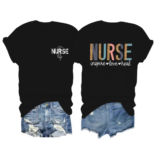 Prelike Powers Nurse Shirts for Women Nurse Life T Shirt Inspirational Nurse Week Short Sleeve Tee Tops