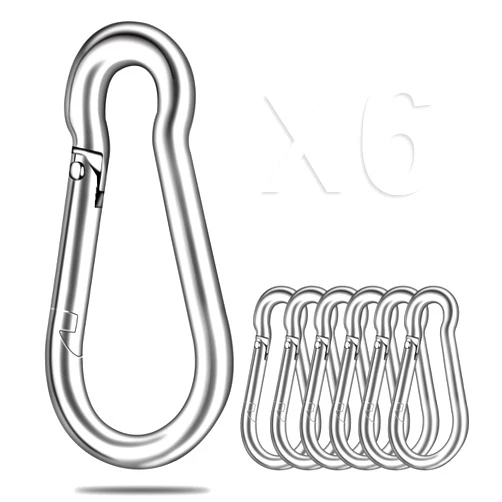 Houtai Carabiner-Heavy-Duty, 6 Pack 2.5” Small Carabiner-Clips with Strong Spring-Stainless Steel Snap Hooks for Climbing Hiking Gym Keycháin and Dog Leash and Harness