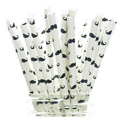 Food With Fashion Mustache Party Straws - Paper Straws for Drinking, Cute Disposable Straws, Mustache Birthday Party or Baby Shower Supplies, 50 Pack