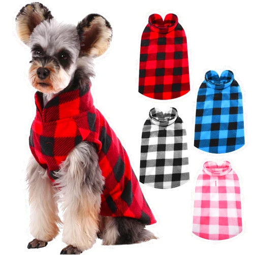 Kuoser 4 Pack Stretch Dog Fleece Vest, Soft Classic Plaid Basic Dog Sweater for Small Dogs & Cats, Warm Dogs Shirt Pullover Coat Dog Winter Jacket for Teddy Chihuahua Yorkshire with Leash Hole,M