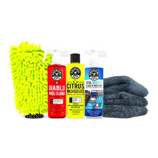 Chemical Guys HOL357 Clean & Shine Car Wash Starter Kit - Safe for Cars, Trucks, Motorcycles, SUVs, Jeeps, RVs & More (7 Piece Set, Including 3 16 oz. Car Detailing Chemicals)