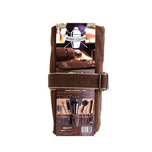 Root7 Bartender's Wax Canvas Cocktail Bag for Carrying Boston Cocktail Shaker, Muddler, Jigger and Bartender Tools