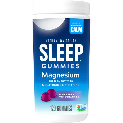 Natural Vitality SLEEP Gummies, Magnesium Supplement With Melatonin and L-Theanine, Vegan, Gluten Free, Helps the Body Ease Into Sleep, Blueberry Pomegranate 120 Count