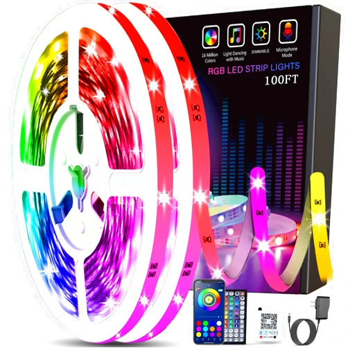 Tenmiro Led Lights for Bedroom 100ft (2 Rolls of 50ft) Music Sync Color Changing Strip Lights with Remote and App Control RGB Strip, for Room Home Party Decoration