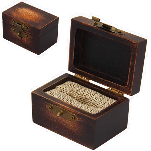 DSHOM Rustic Wooden Engagement Ring Box, Solid Wood Ring Box for Proposal Wedding Ring Storage