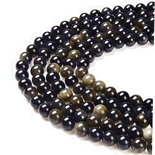 Jodaying Gorgeous Natural Golden Obsidian Gemstone Loose Beads Smooth Round 6mm Approxi 15 inch for Jewelry Making DIY Findings