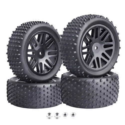 Hobbypark (4-Pack) HobbyPark 1/10 Scale Off Road Buggy Tires & Wheel Rims Set Front and Rear 12mm Hex Hubs with Foam Inserts for RC Hobby Car