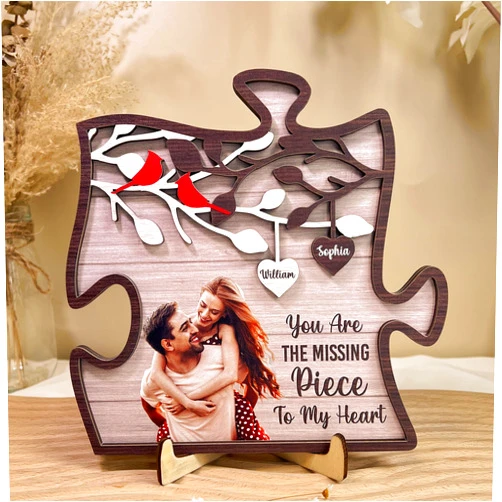 Macorner Valentines Day Gifts For Her & Him - Personalized Wooden Photo Plaque - You Are The Missing Piece To My Heart - Couple Gifts, Anniversary Presents For Wife, Husband, Boyfriend, Girlfriend