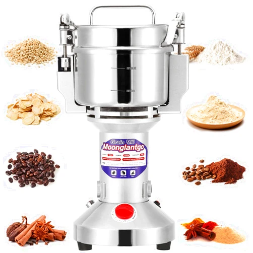 Moongiantgo Grain Mill Grinder Electric 300g Commercial Spice Grinder 1500W Stainless Steel Pulverizer Dry Grinder Grinding Machine (300g Upright, 110V)