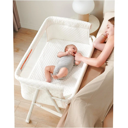 AirClub Bassinet Bedside Sleeper, Baby Crib for Newborn, Baby Bassinets Bedside Sleeper with 4 Auto-Lock & Adjustable Height, Breathable Mesh & Mattress, Bedside Bassinet