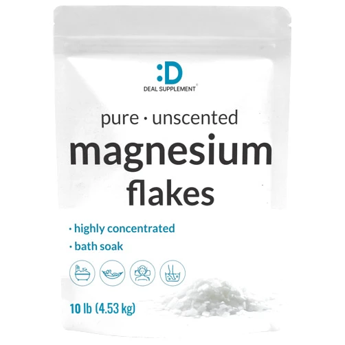 DEAL SUPPLEMENT Pure Magnesium Flakes Bath Soaks, 10lbs - Natural Epsom Salt Substitute | High-Absorption Magnesium Chloride Flakes | Hydrates Skin & Promotes Relaxation