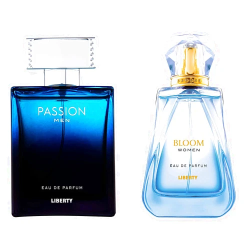 Liberty Luxury Perfume Gift Set - Passion for Men, Bloom for Women (100ml/3.4Oz each), Eau De Parfum (EDP) Spray, Designed in France, Long Lasting Smell