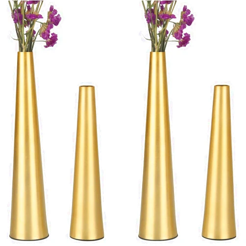 Vixdonos 10.5/8.5 inch Gold Metal Vase Small Flower Vase Set of 4 Taper Vase for Wedding Table Centerpiece Decorations, Home Decor