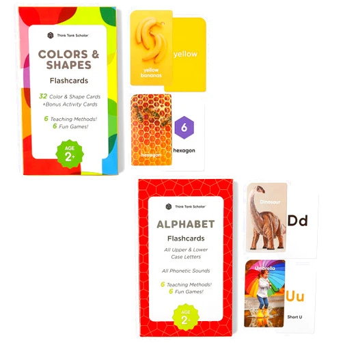 Think Tank Scholar 36 Colors & Shapes + 36 Alphabet Flash Cards for Toddlers, Ages 3+, Preschool, All Upper & Lower Case Letters & All Phonetic Sounds