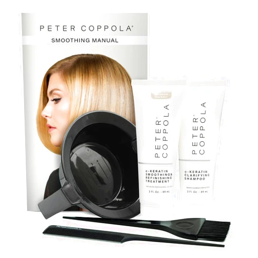 PETER COPPOLA Keratin Treatment Kit - At-Home Hair Straightening and Smoothing for All Types - Includes Clarifying Shampoo, Bowl, Brush & Comb