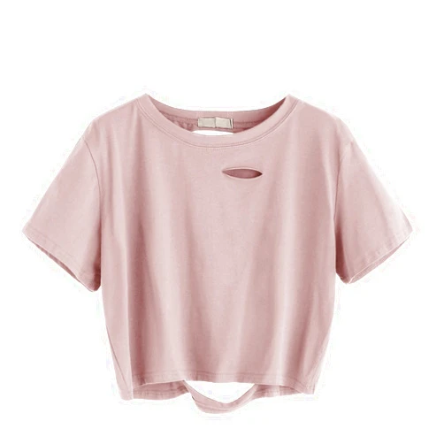 SweatyRocks Women's Summer Short Sleeve Tee Distressed Ripped Crop T-Shirt Tops