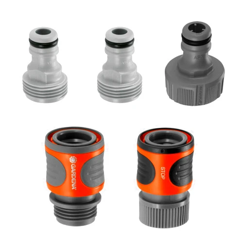 GARDENA 36004 5 Piece Quick Connector Starter Set, For any 5/8 Inch or 1/2 Inch Garden Hose, Sprinkler or Spray Nozzle, Made In Germany