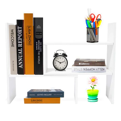 Hossejoy Desk Shelf, Adjustable Desktop Storage Organizer, Wood Display Shelf Rack, Office Supplies Desk Organizer,White