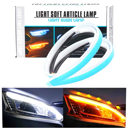 JinRui-T Led Turn Signal Strip 24 Inch LED Headlight Strips 2Pcs Waterproof Sequential Led Strip Exterior Led Lights for Car White Yellow
