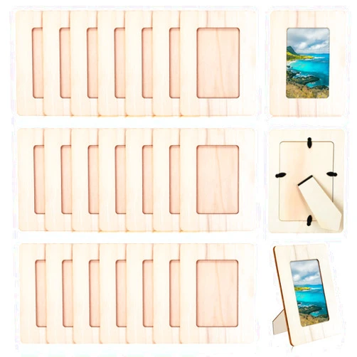 Barydat 24 Pcs Unfinished Wooden Craft Frames for 3