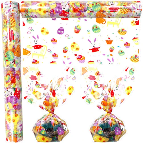 AnapoliZ Easter Eggs Cellophane Wrap Roll | 100’ Ft. Long X 16” In. Wide | 2.3 Mil Thick, Crystal Clear Design | Easter Bunny Cello Wrapping Paper, Treats, Baskets, Gifts |