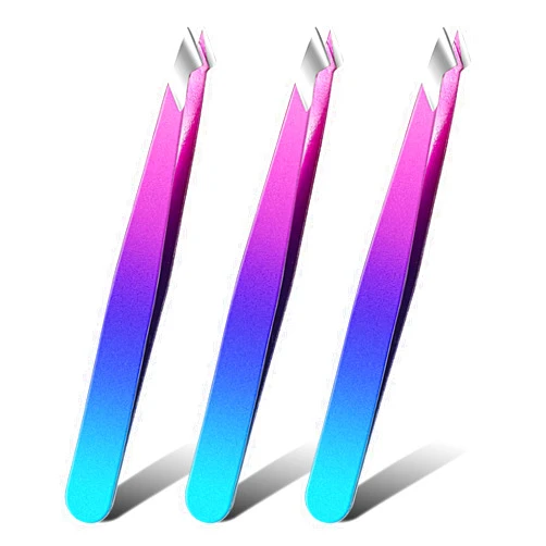 Honoson 3 Pieces Eyebrow Tweezers Stainless Steel Pointed Tip Pointed Hair Removal Tweezers Precision Tweezers Splinter Plucking and Ingrown Hair Removal for Facial Hair (Gradient)