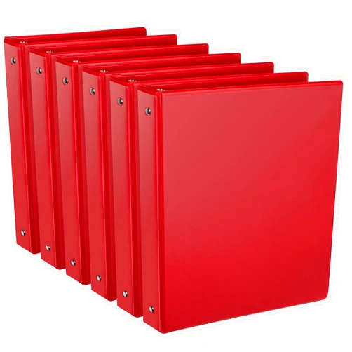 CIXILDTS 1-Inch Round Ring Binder, Standard 3 Ring Binder Fit Letter Size Paper, Presentation View Binders, 6-Pack, Red