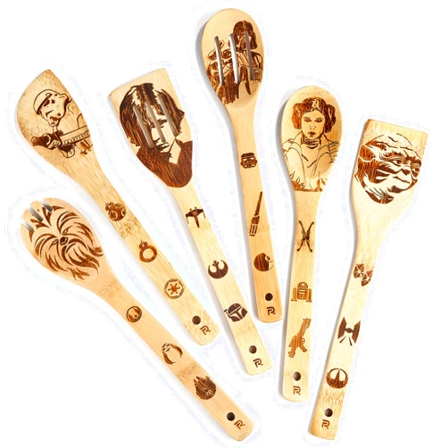 Riveira Star War Gifts Home Decor Wooden Spoons For Cooking Utensils Set 6-piece Starwars Gifts Kitchen Utensils Spatulas For Nonstick Cookware Gift House Warming Presents Fun Finds For Men And Women