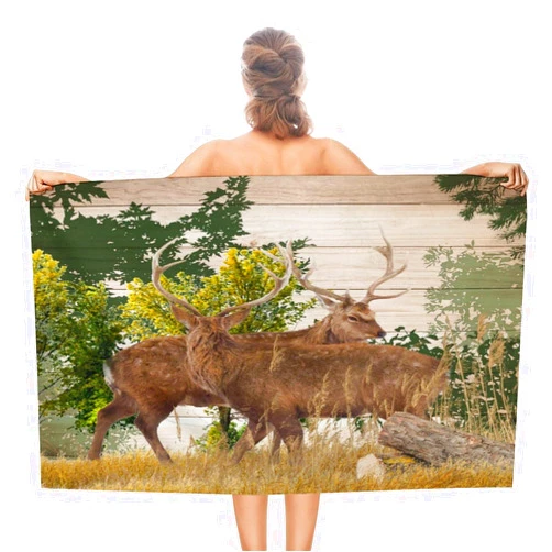 Brebasf Modern Hunting Theme Deer Beach Towels for Adults 31W X 51L Inch,Modern Hunting Theme Deer Beach Towels Quick Dry Lightweight Super Absorbent
